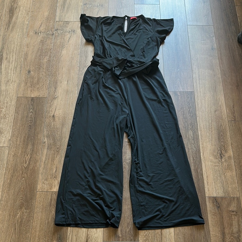 Black Flutter Sleeve Jumpsuit with Palazzo Pants